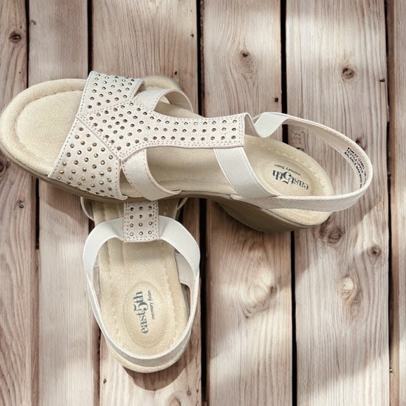 NEW EAST 5TH Size 8.5 Nude Beige Color Embellished  Sling back Heel Sandal Shoes - Picture 6 of 8